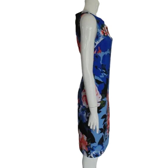 CACHE Dress, L, Blue, Red Floral, Twist neck, Sleeveless, Lined, Back Zip - Picture 5 of 12